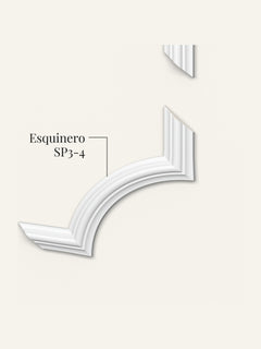 Esquinero SP3-4, pieza de esquina curva con tramos de guardasilla, sobre fondo crema