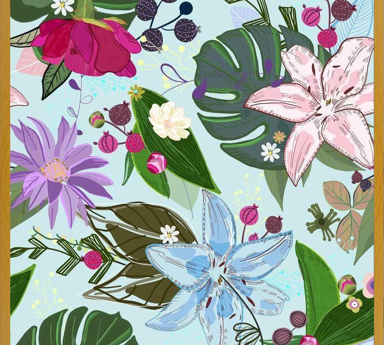 Cuadro Lily, Rose and Bud. Vibrant Pattern