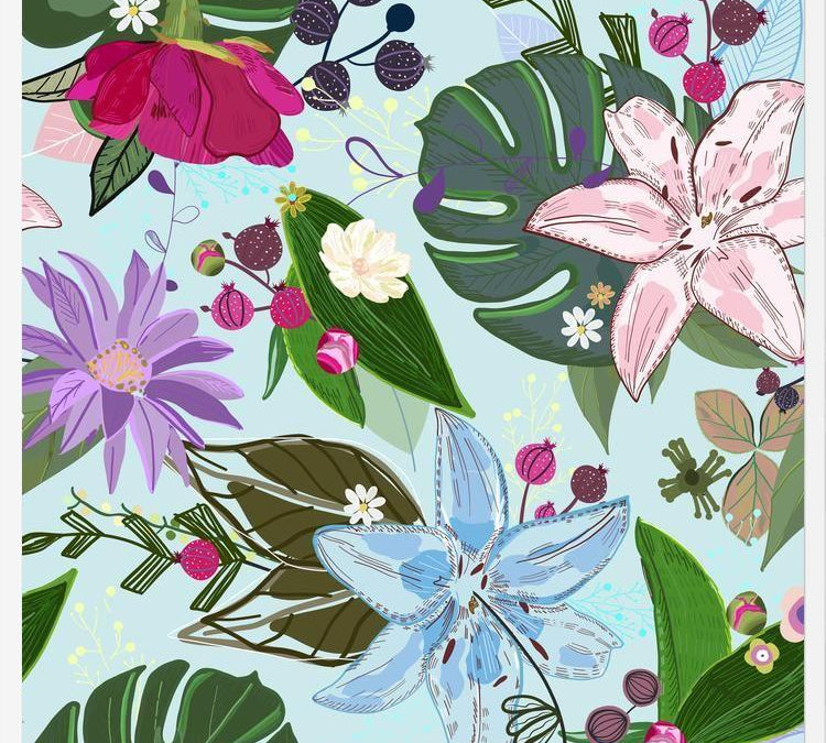 Cuadro Lily, Rose and Bud. Vibrant Pattern