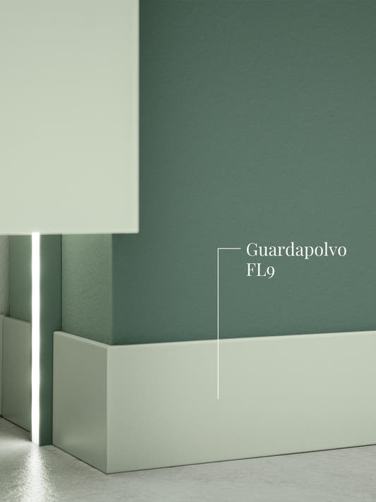 Guardapolvo FL9, un zócalo plano y liso, en el encuentro entre el muro y el piso