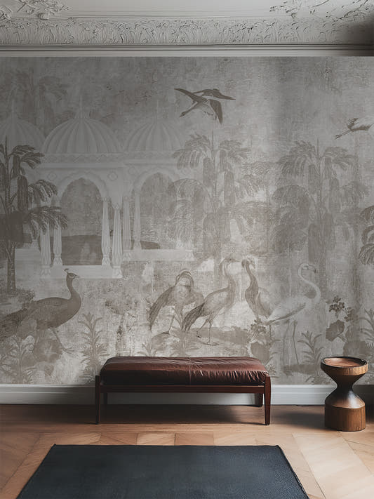 Papel Mural jardin de aves Sepia