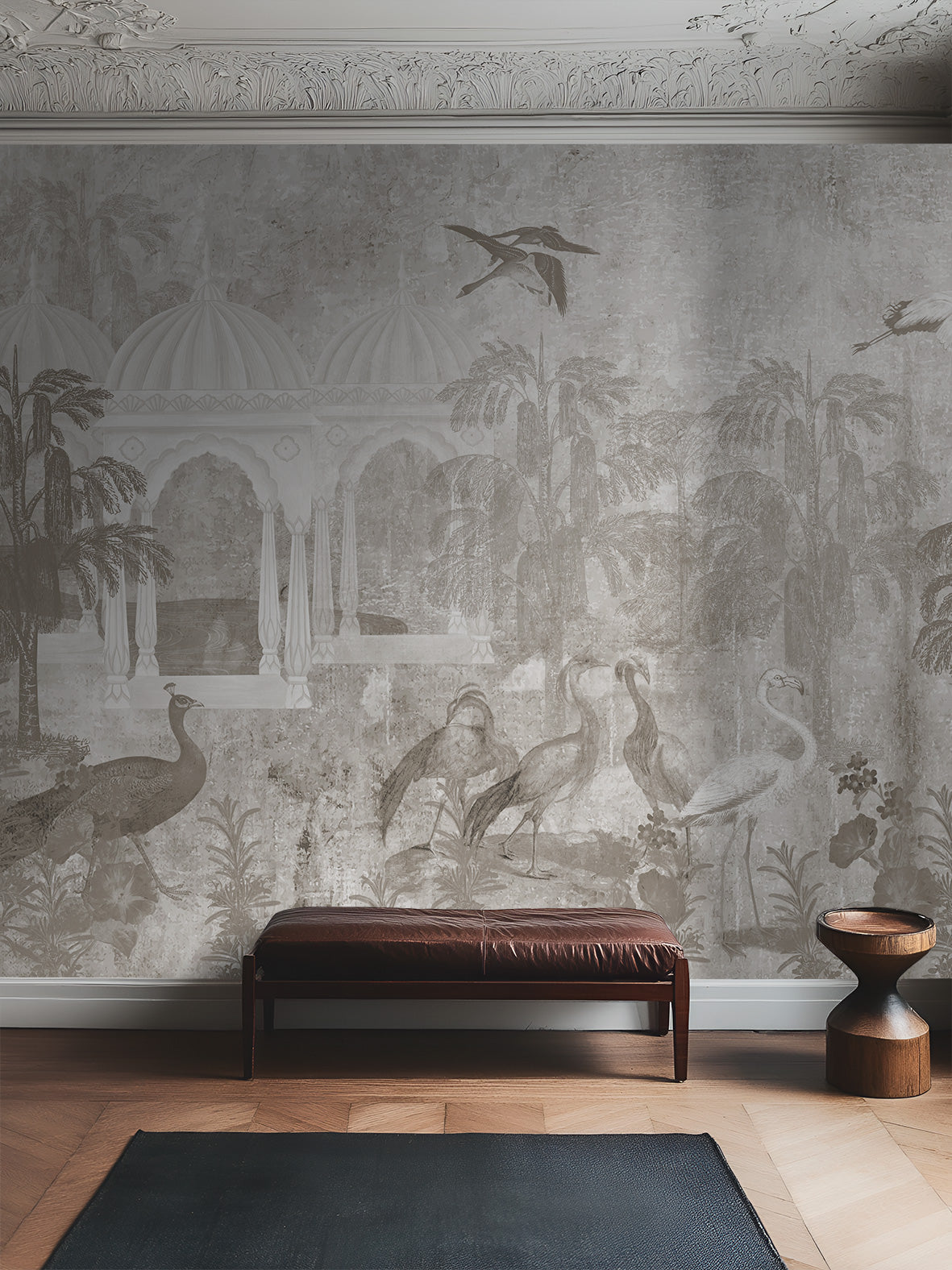Papel Mural jardin de aves Sepia