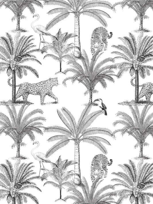 Mantel de hule Black and White Jungle, detalle del diseño