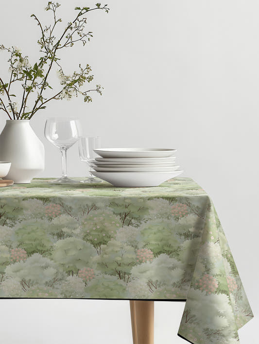 Mantel de hule Bush sobre una mesa