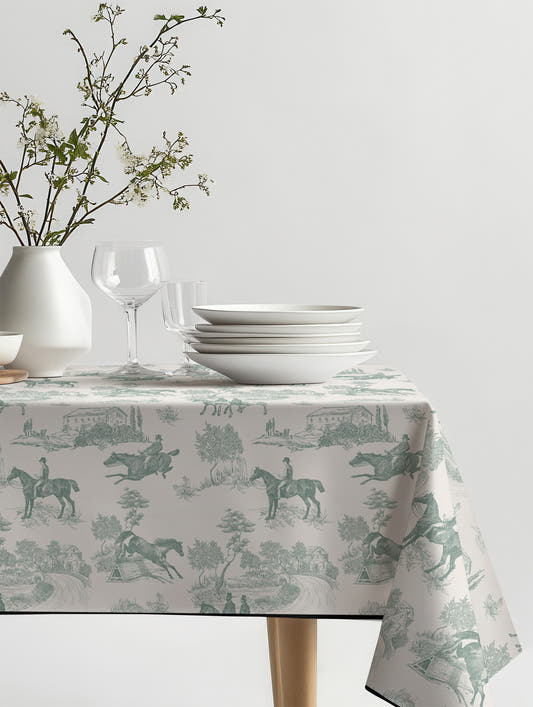 Mantel de hule Charles Green sobre una mesa