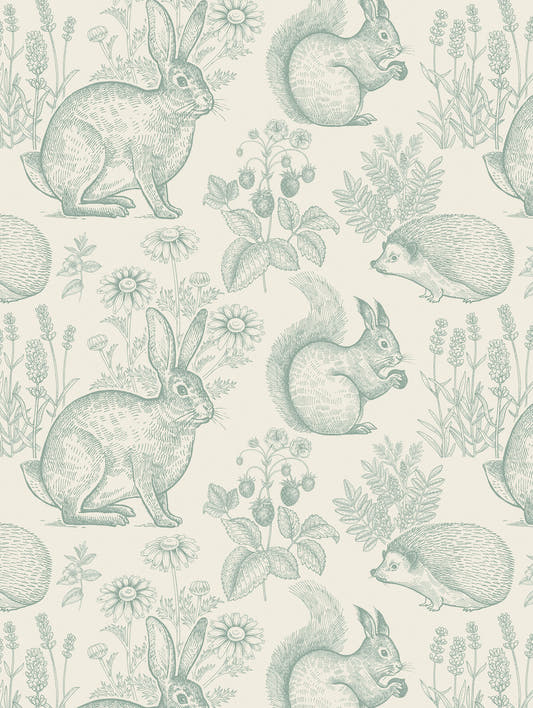 Mantel de hule Dulce Bosque verde agua, detalle del diseño