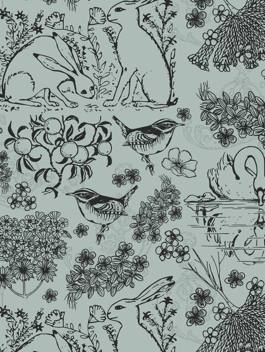 Mantel de hule Fabula verde, detalle del diseño