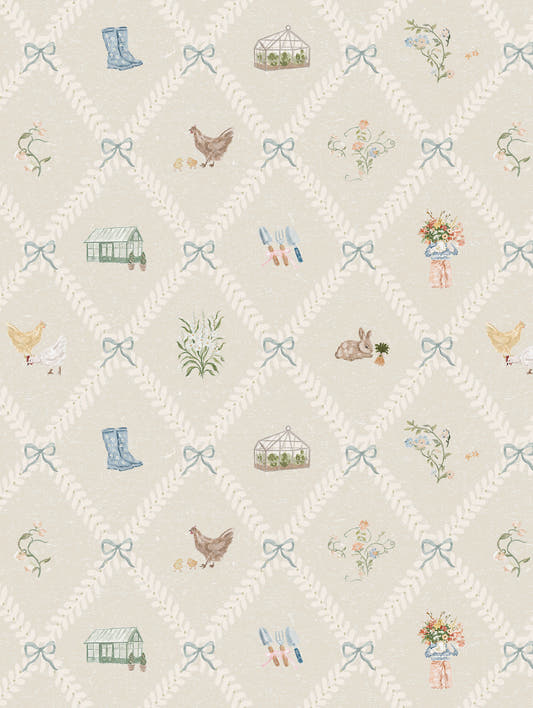 Mantel de hule Farm Beige, detalle del diseño