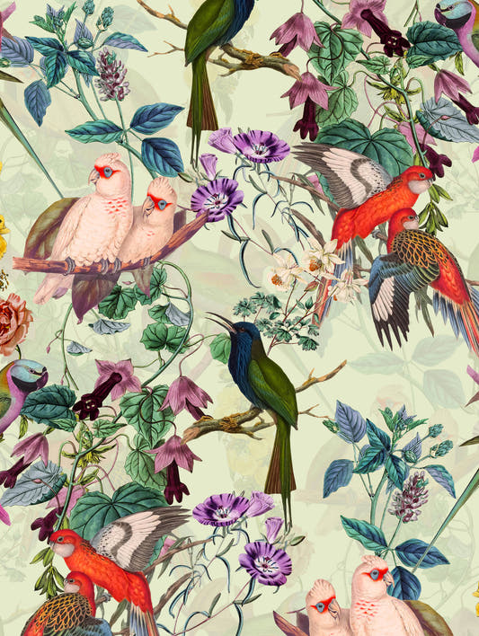 Mantel de hule FLORAL AND BIRDS XII-II, detalle del diseño