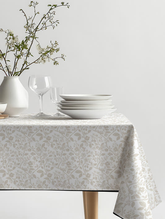 Mantel de hule Jacinta sobre una mesa