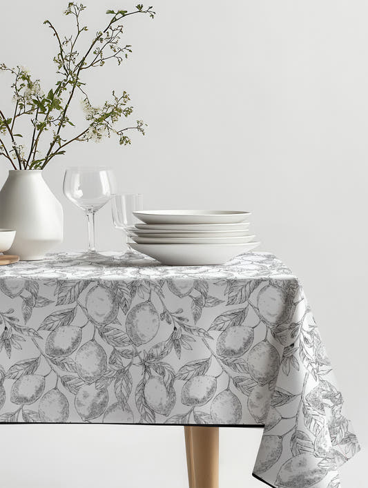 Mantel de hule Lemon sobre una mesa