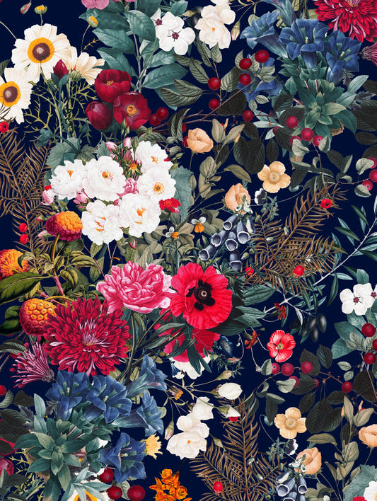 Mantel de hule Midnight Garden VI, detalle del diseño