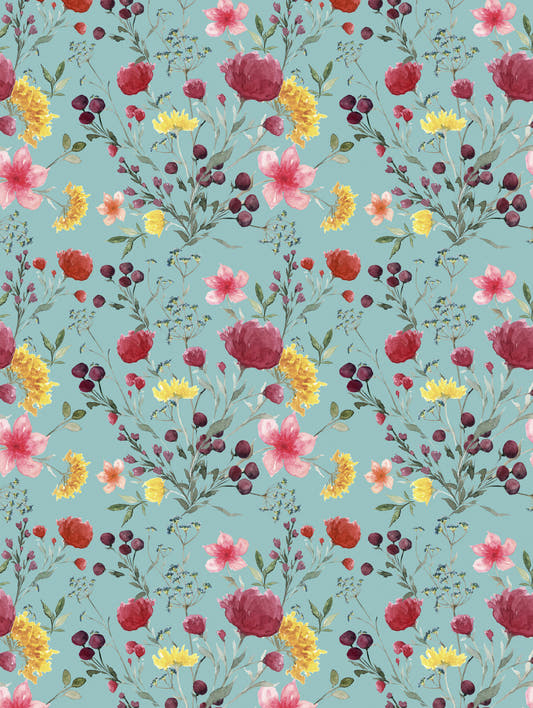 Mantel de hule Multiflora Turquesa, detalle del diseño