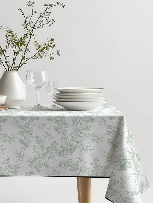 Mantel de hule Noelia sobre una mesa