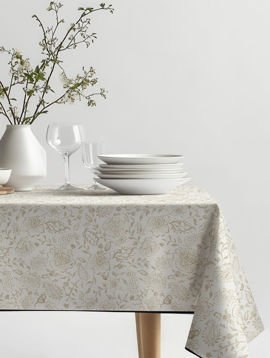 Mantel de hule Paisely sobre una mesa
