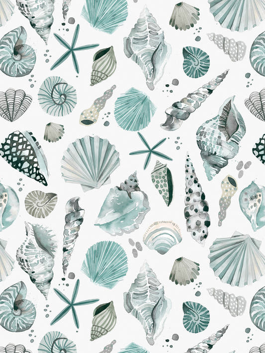 Mantel de hule Sea Shells Ocean Blue, detalle del diseño