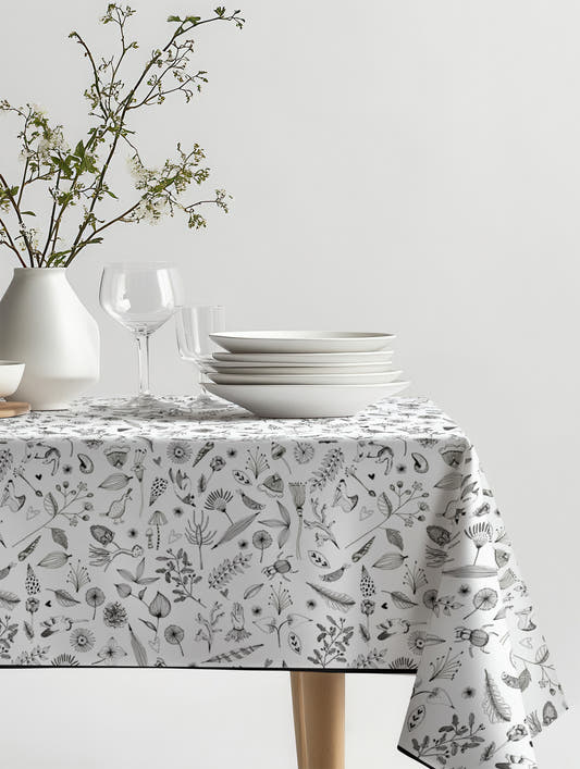 Mantel de hule Trini March sobre una mesa