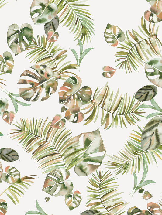 Mantel de hule Tropical leaves gold green, detalle del diseño