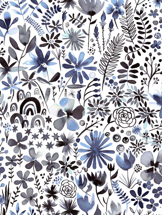 Mantel de hule winter ink flowers, detalle del diseño
