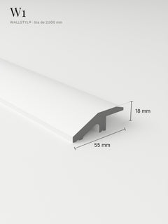 Moldura muro W1 con sus medidas: 55 mm de alto y 18 mm de saliente