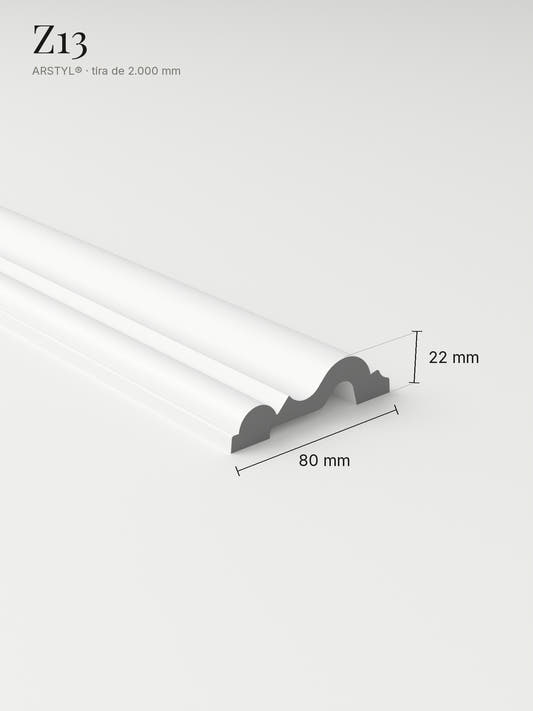 Moldura muro Z13: la pieza con sus medidas, 80 mm de alto y 22 mm de fondo