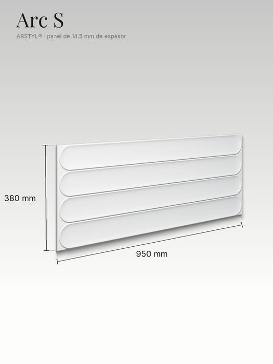 Panel Arc S con sus medidas: 380 mm de ancho, 950 mm de alto y 14,5 mm de espesor