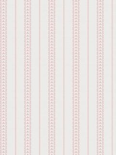 Papel mural Elisa Rosado, detalle del diseño: rayas finas con guarda de puntos rosados.
