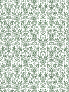 Papel mural Ellie Green, detalle del diseño: patrón botánico denso en verde salvia.