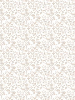 Papel mural Jacinta, detalle del diseño: flores en beige rosado de trazo difuminado.