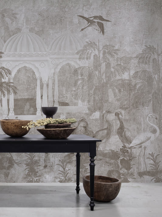 Papel Mural jardin de aves Sepia