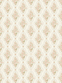 Papel mural Josefina, detalle del diseño: ramos de flores rosadas dentro de rombos.