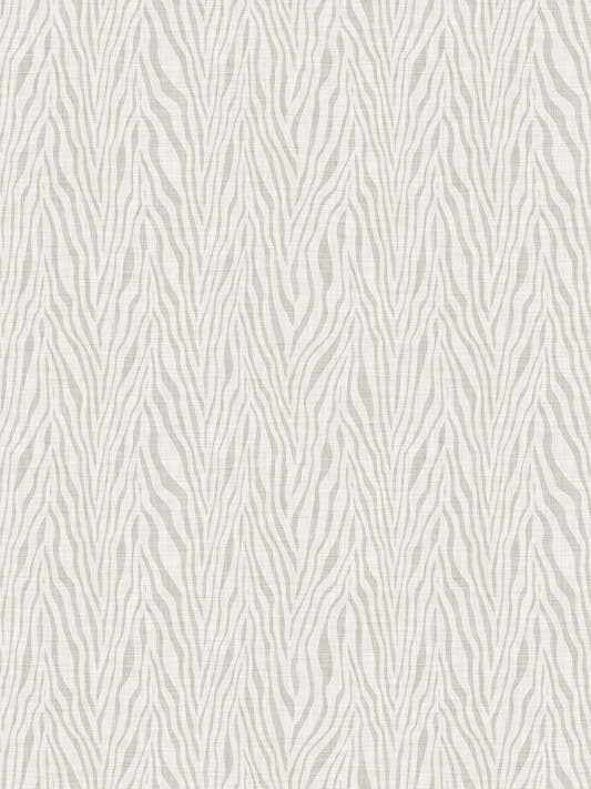 Papel mural Karo, detalle del diseño: franjas onduladas tipo cebra en blanco y gris claro.
