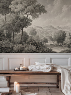 Papel mural Landscape Sepia en un ambiente decorado: mural de paisaje en tonos sepia.