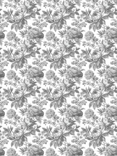 Papel mural Laura Black, detalle del diseño: rosas y peonías en negro y grises.