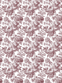 Papel mural Laura Red, detalle del diseño: rosas y peonías en rojo granate.