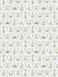 Papel mural Little Watercolor Flowers, detalle del diseño: flores de acuarela dentro de arcos finos.
