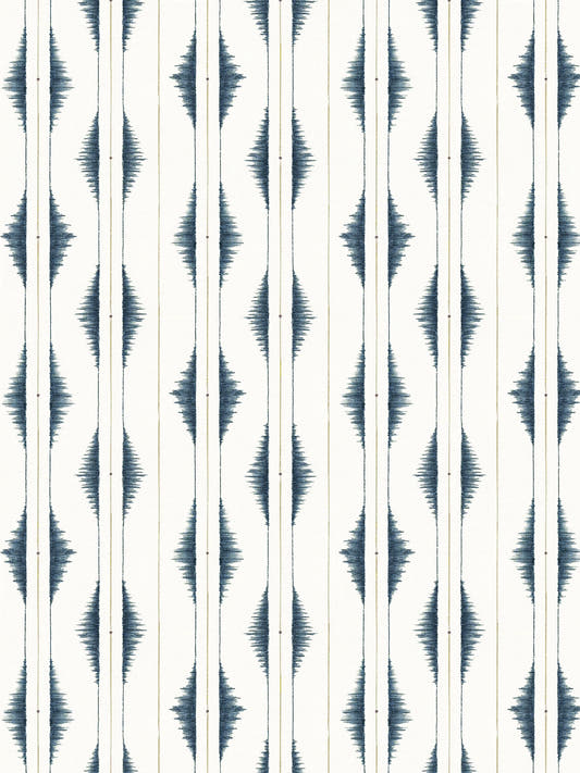 Papel mural Maria Azul, detalle del diseño: rombos ikat en azul petróleo alineados sobre fondo crema.
