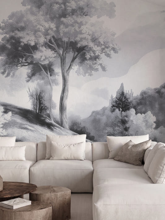 Papel Mural Misty Forest Black and White