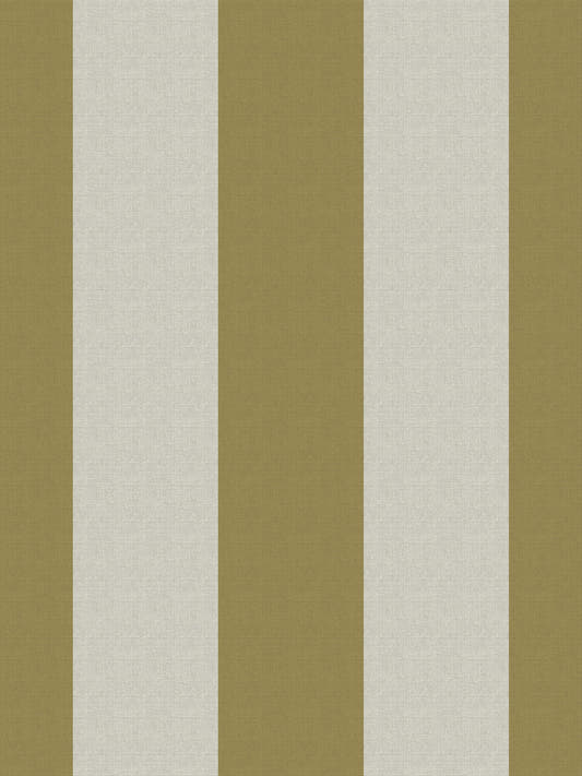 Papel mural Rafia Stripes Pistacho, detalle del diseño: rayas verticales anchas en verde pistacho amostazado y crema.