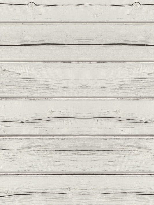 Papel mural White Wood Horizontal, detalle del diseño: tablones horizontales de madera blanca con juntas marcadas.