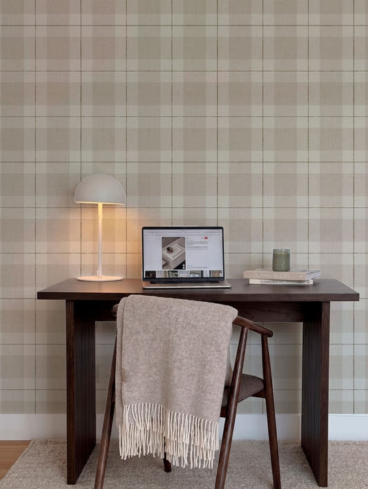 Papel Mural Plaid Beige