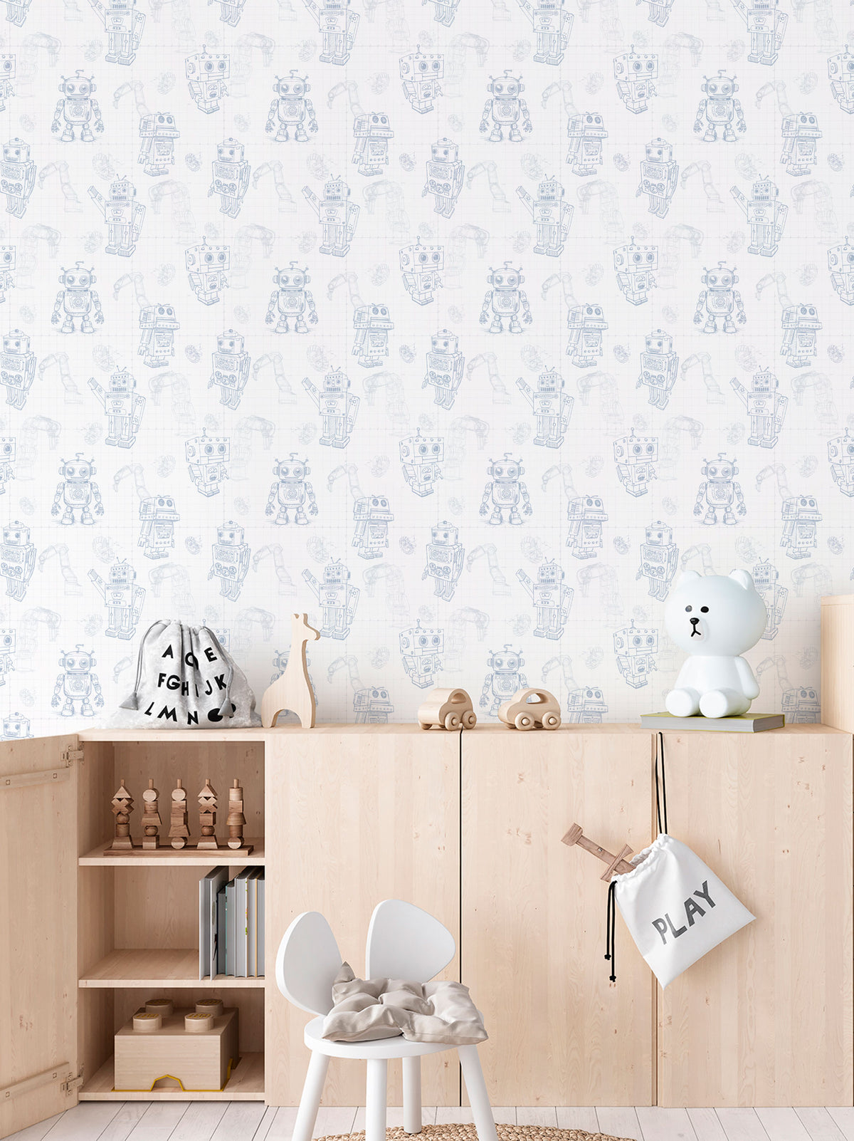 Papel Mural Robots Blue
