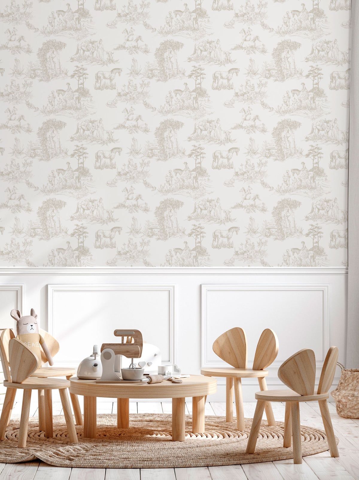 Papel Mural Toile de Jouy Beige