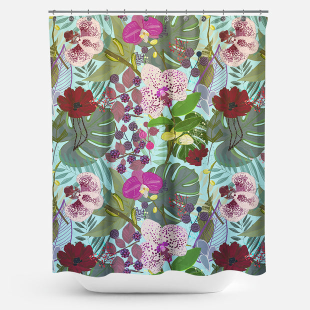 Cortina de Baño Orchid and Cosmos Flower Botanical Floral Pattern