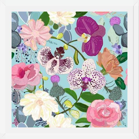 Cuadro Orchid, succulent and roses colorful pattern
