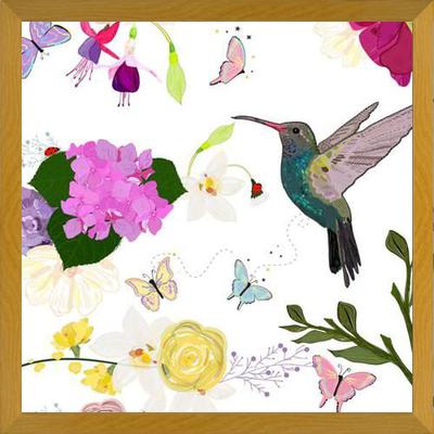Cuadro Hummingbird and Flowers. Hydrangea, Vanilla, fuchs