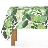 Mantel de Hule Green Tropical Watercolor Leaves Pattern