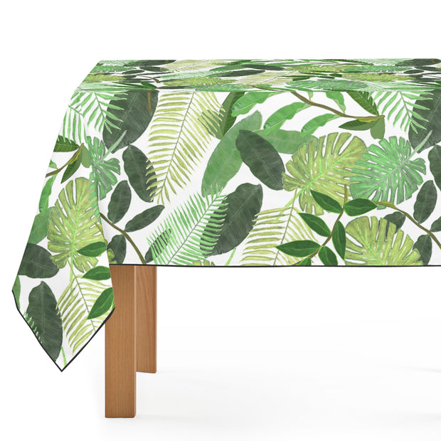 Mantel de Hule Green Tropical Watercolor Leaves Pattern