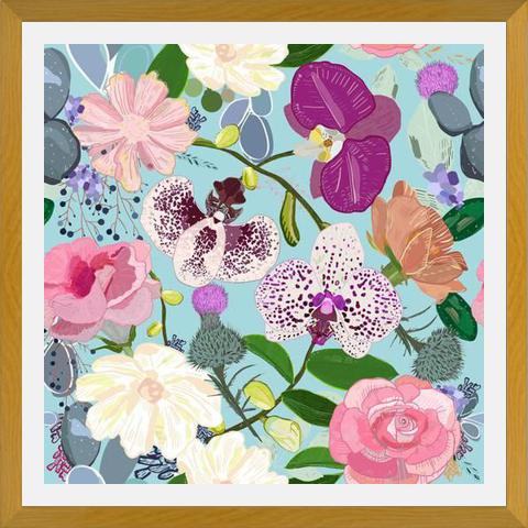 Cuadro Orchid, succulent and roses colorful pattern