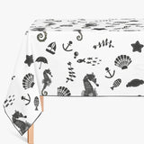 Mantel de Hule SEAHORSE AND SEA PLANTS BLACK WHITE
